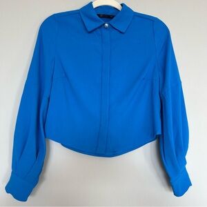 Brazilian Brand ACOLLECTION Elegant Puffed Sleeves Top | Blue | Size: S | Women